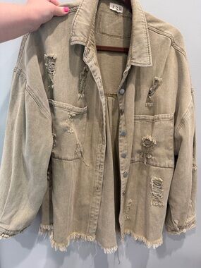 POL Beige frayed Jacket with Collar Detail